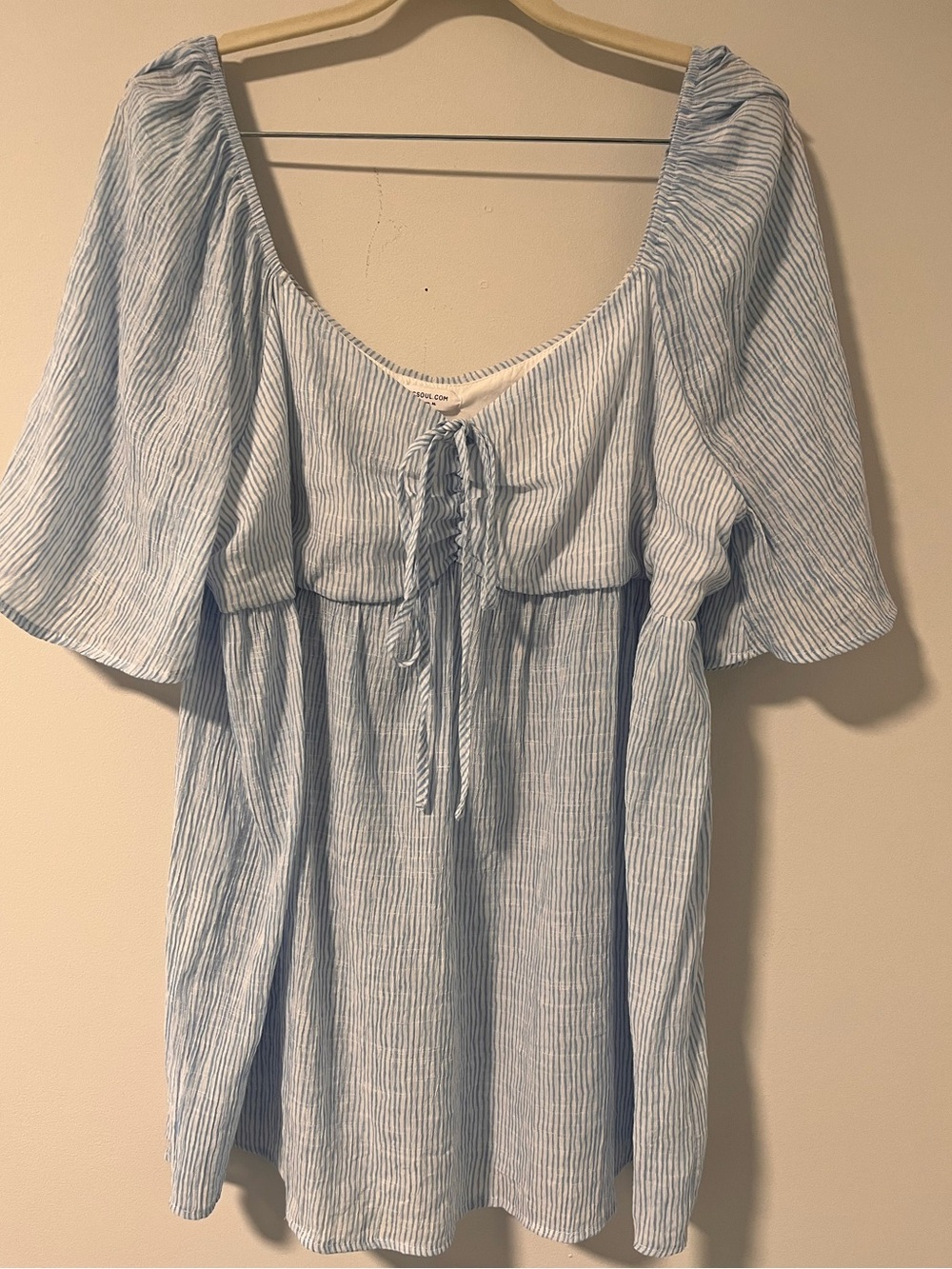ChicSoul Light Blue Striped Tie-Front Women's Top - Casual Summer Blouse